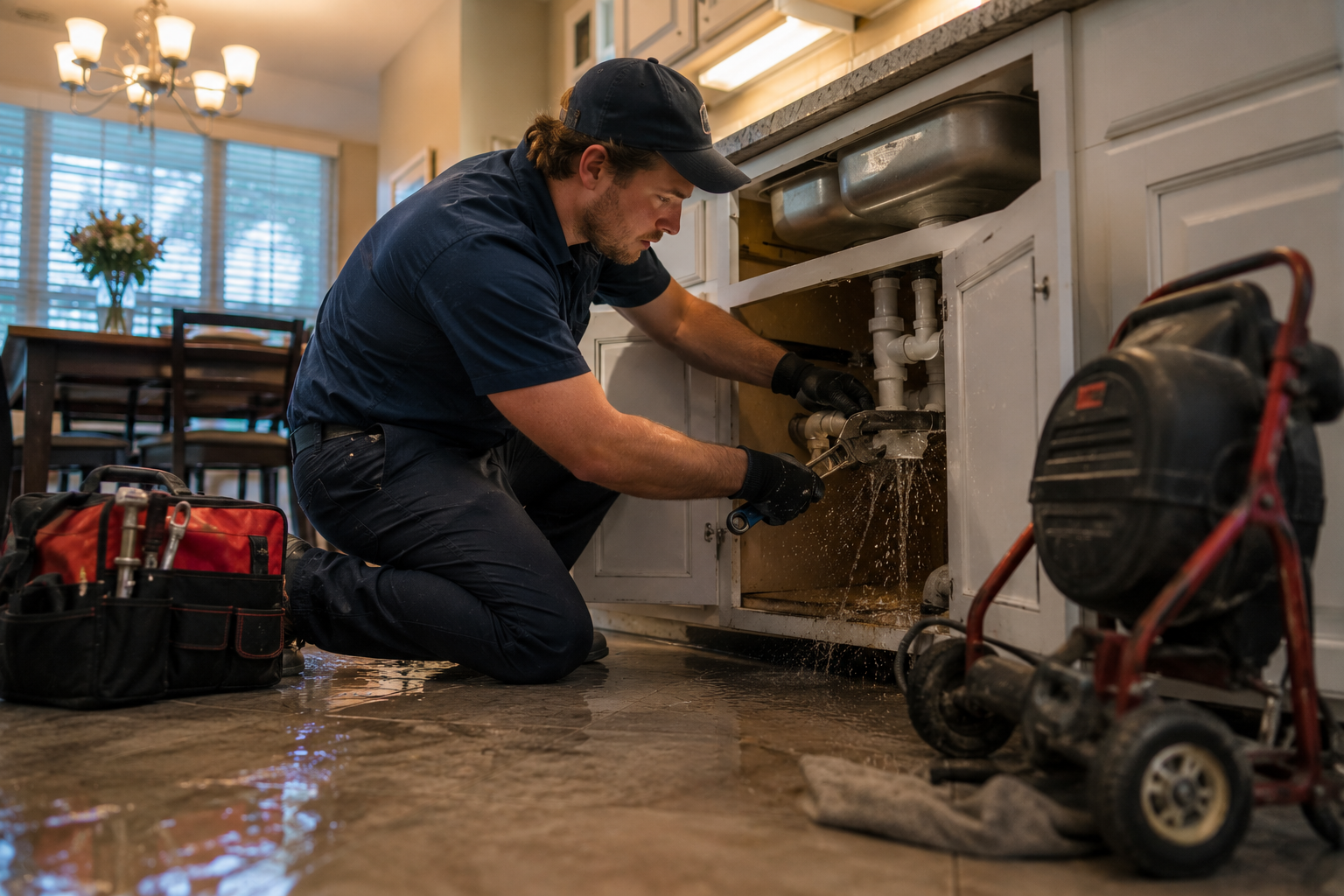 Emergency plumber arriving at a Sugar Land TX home