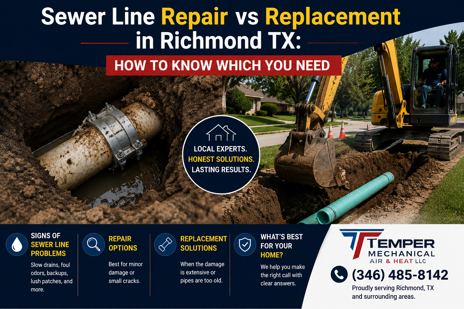 Sewer Line Repair vs Replacement in Richmond TX: How to Know Which You Need