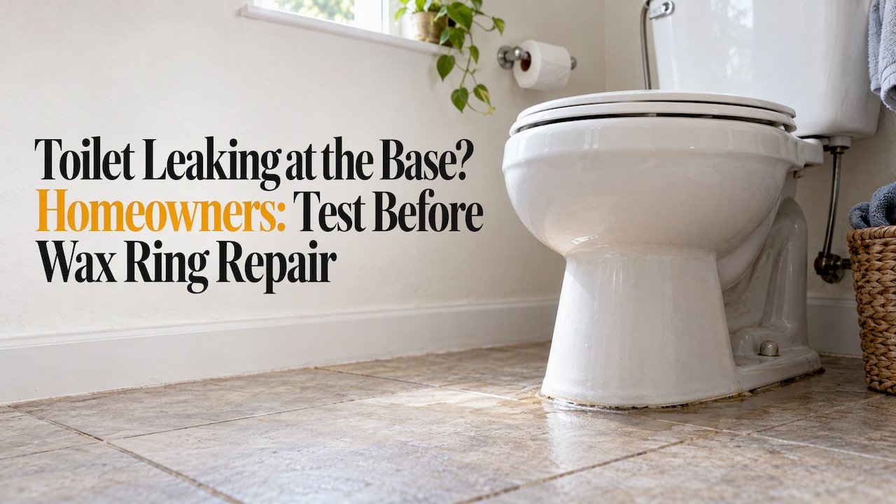 Water seeping beside a bathroom toilet base
