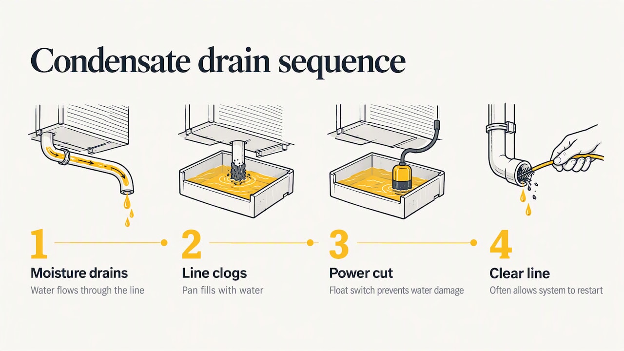 Clogged drain triggers float switch shutdown