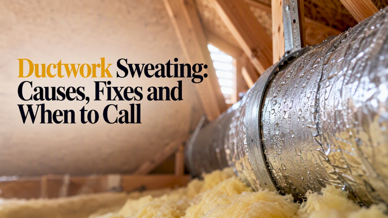 Condensation beads on a cold attic duct