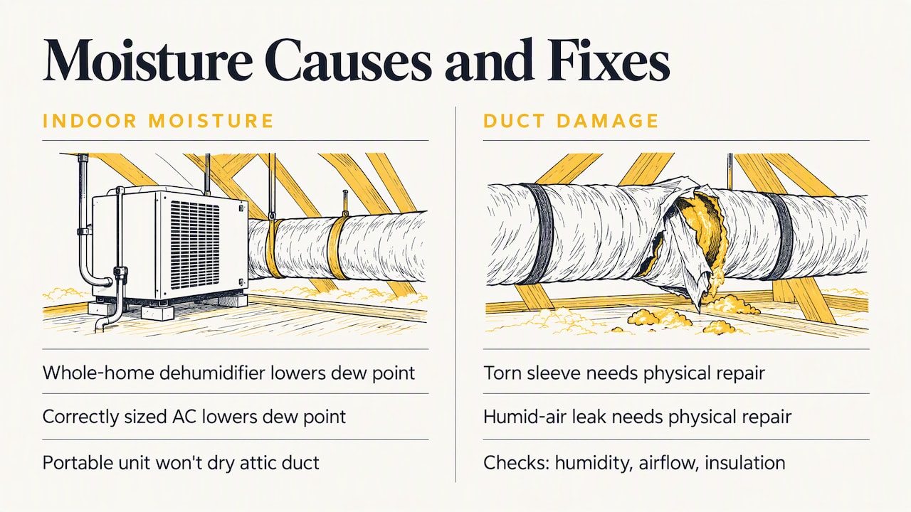Moisture causes matched to duct condensation fixes