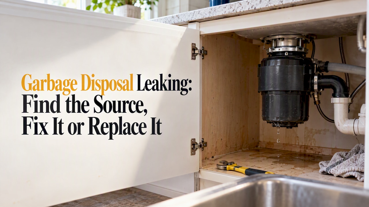 Leaking garbage disposal beneath a kitchen sink