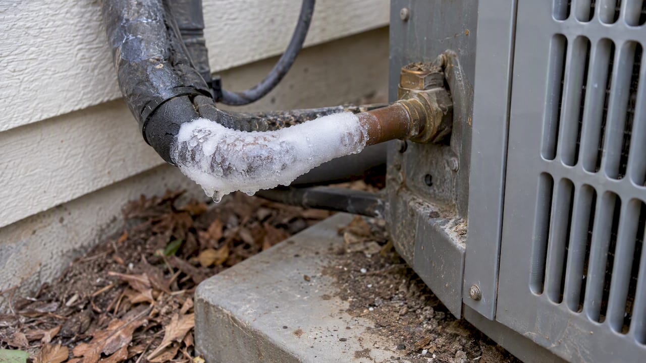 Ice forming on an outdoor AC refrigerant line