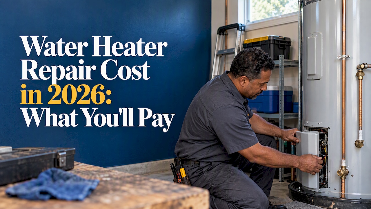 Technician inspecting a residential tank water heater