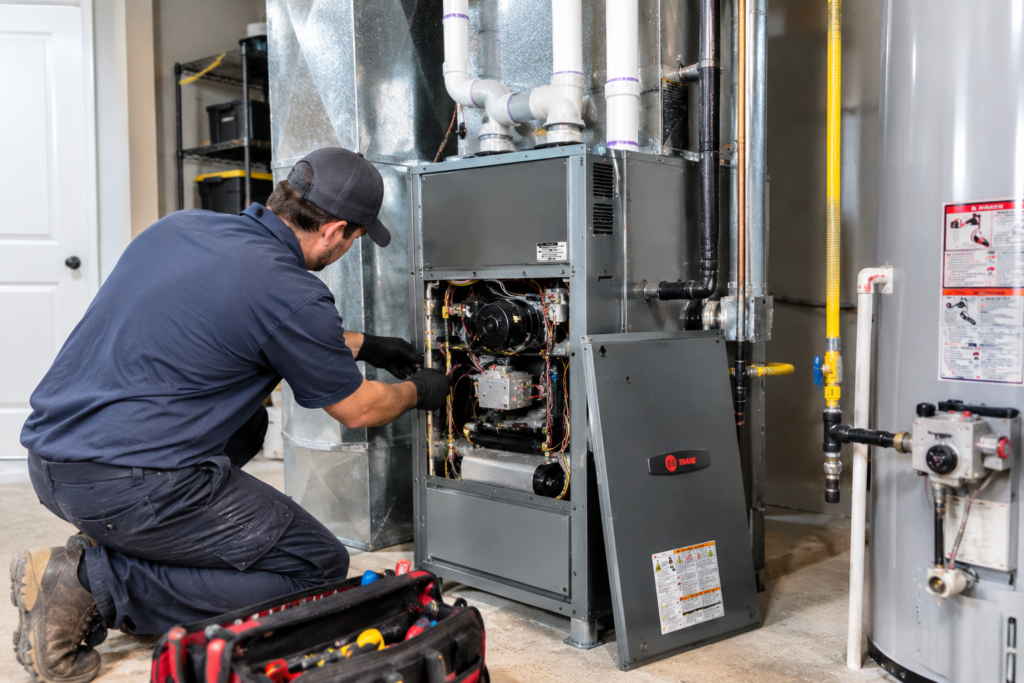 Technician Servicing a Trane Furnace
